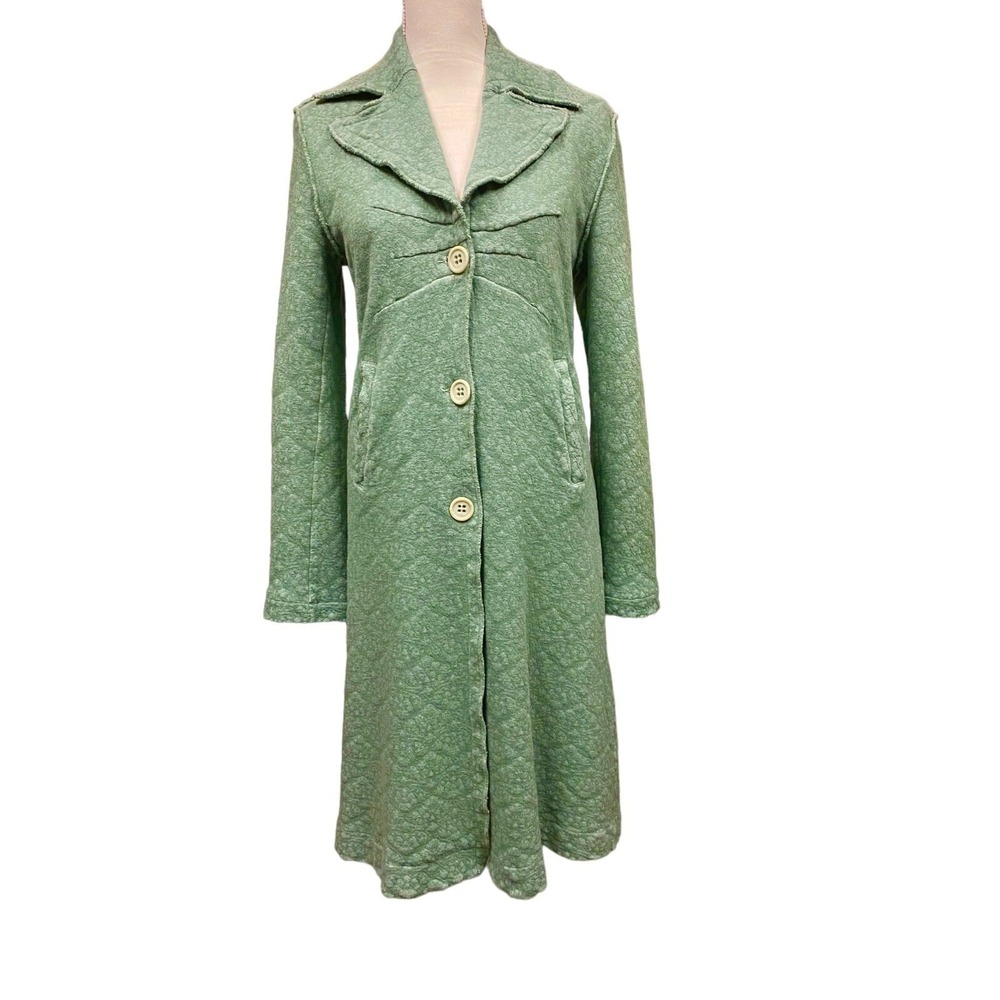 Transit Par Such Sage Green Textured Floral Knit Longline Coat Made Italy Small